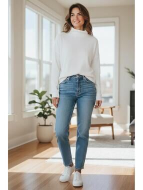 Lands End Women's White Turtleneck Long Sleeve Top SZ Medium